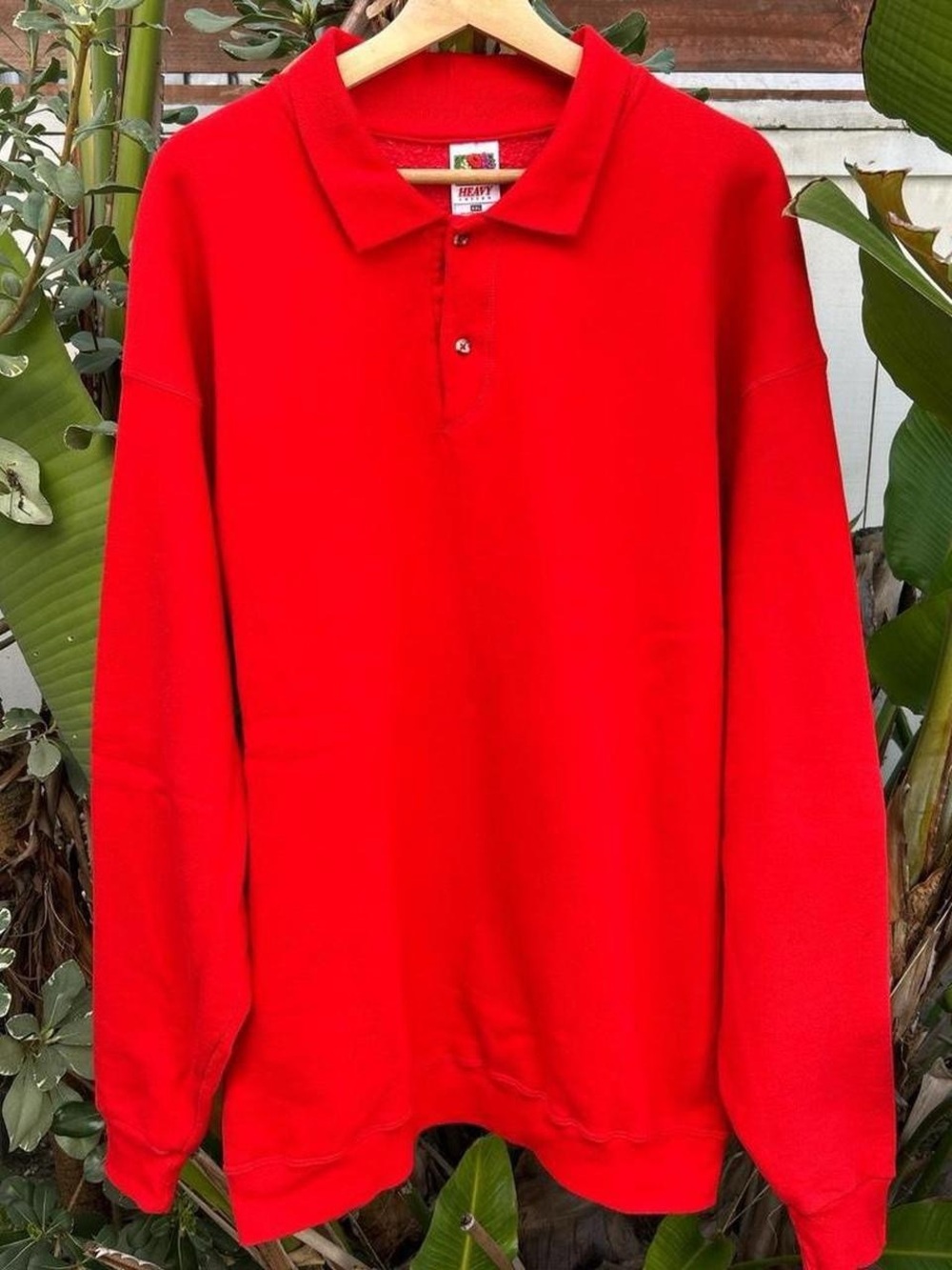 Vintage 1990s Fruit of the Loom Red Heavy Cotton Polo Sweatshirt XXL